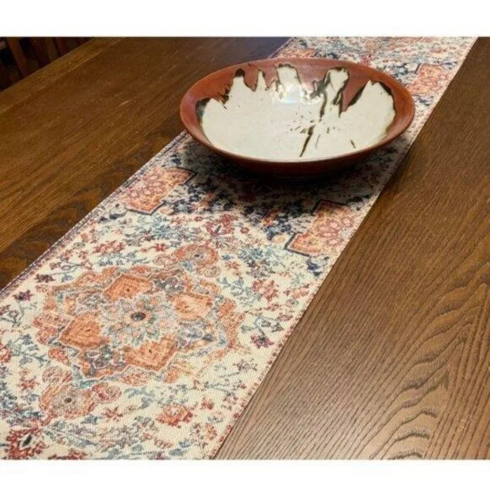 Boho Table Runner Bohemian Cottage Farmhouse Decor Dining Cloth Orange 13x120